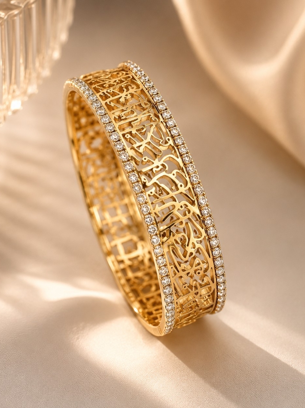Gold Filigree Crystal-Edge Bangle Bracelet - Picture 5 of 5